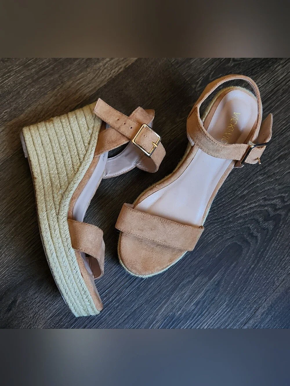 Suede Espadrille Wedge Sandals in Tan